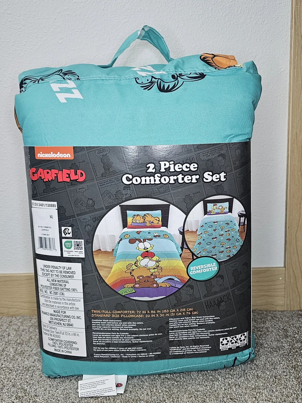 Garfield Reversible Comforter Set in Teal - 2 Piece Twin/Full